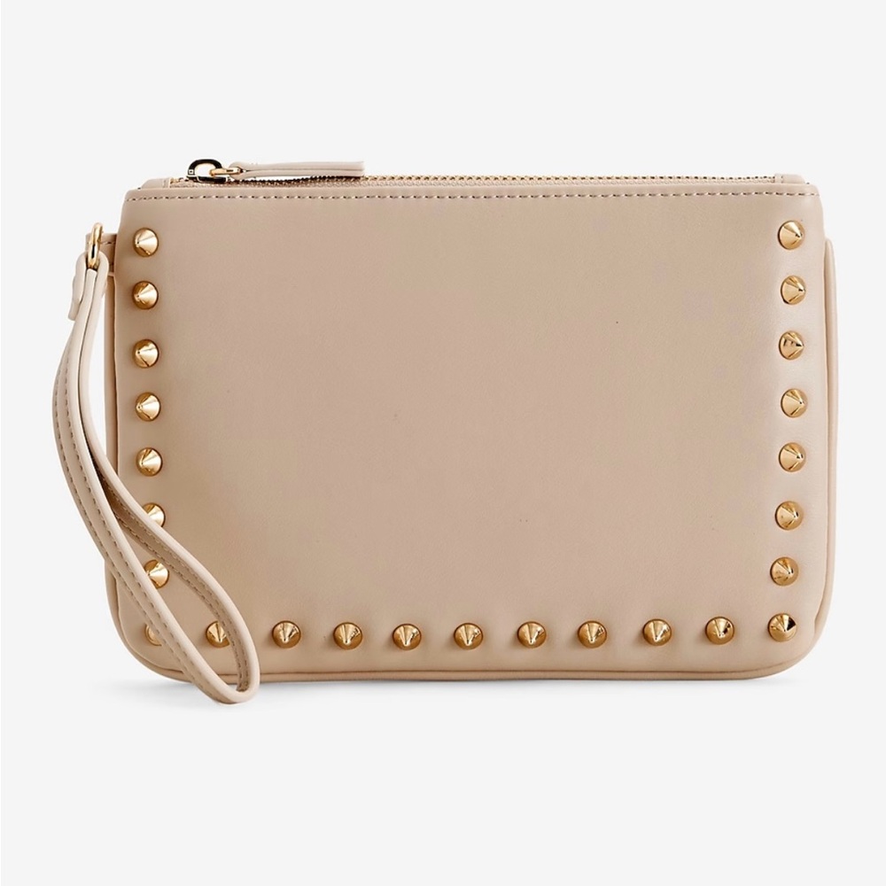 Express Stud Lined Beige Wristlet Clutch